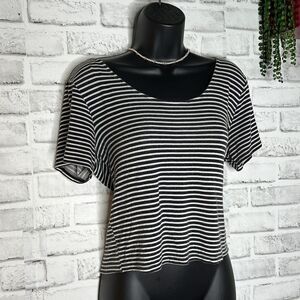 Map To Mars Black & White Striped Crop Top Shirt Size XL